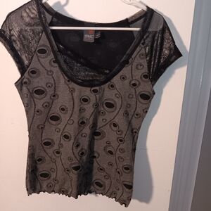 Anac Black and Gray Short Sleeve Top with Eyelet Design
